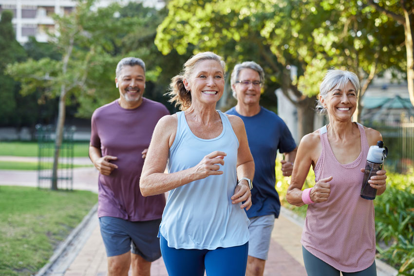 Group of friends going on a run in a park