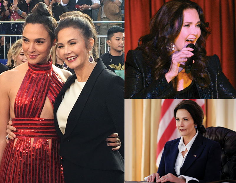 Lynda Carter at movie premieres, singing, and in a TV show